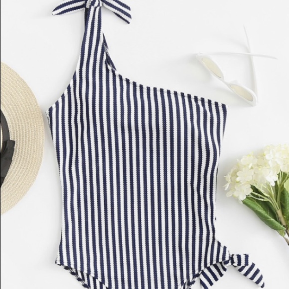 Striped One Shoulder Suit